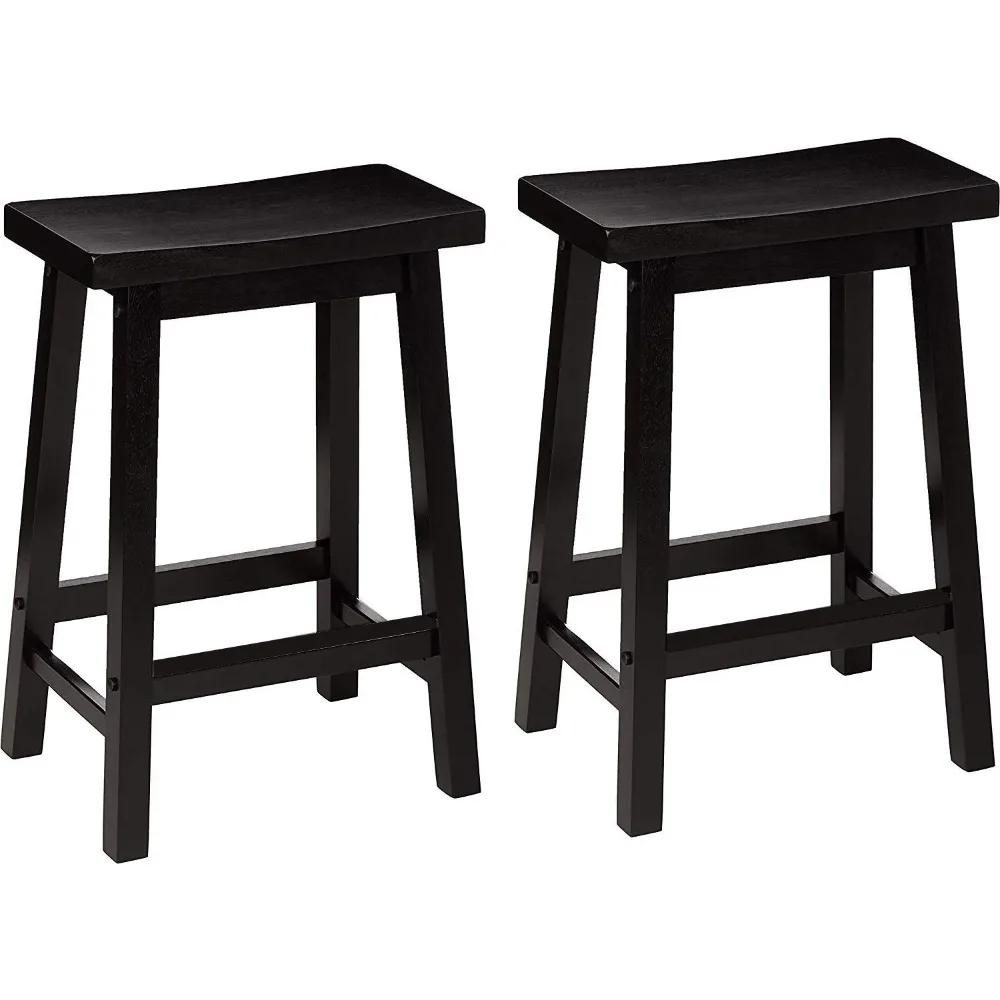 Outdoor Counter Height Backless Saddle Wood Stool Set of 2 in Black.