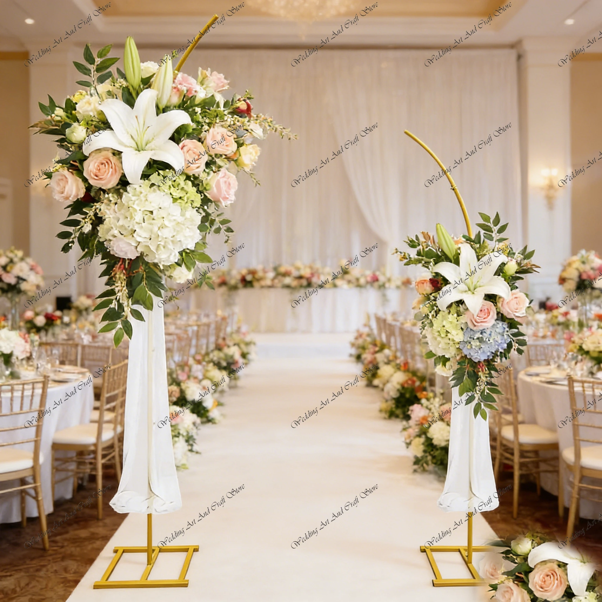 

2 шт. металлические свадебные арки F30 (2.3-2.4 м), золотые подставки для цветов, декоративные арки для свадебного оформления Hornivy848