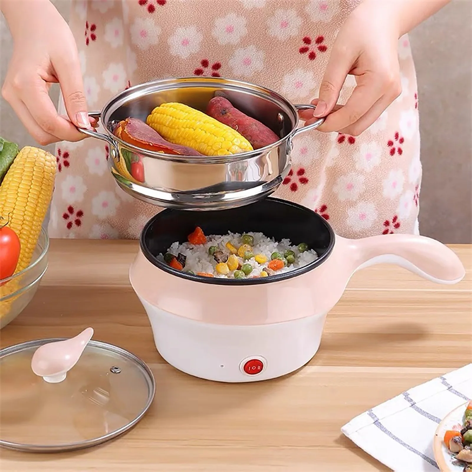 Electric Cooker Multifunctional Two Speed Portable Mini Electric Frying Pan Wok Rice Cooker for Student Dormitory 220V