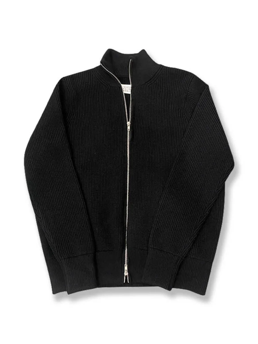 

Laid-ba Sle Thiened Knitted Open Cardigan Loose Casual High Collar Four Corner Stitching Label Sweater Jaet for Men A...