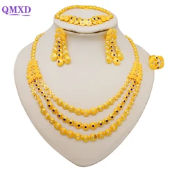 Fashion Gold Color Jewelry Sets For Women Vintage Tassel Necklace Sets Bracelet Earrings Wedding Party Anniversary Gifts