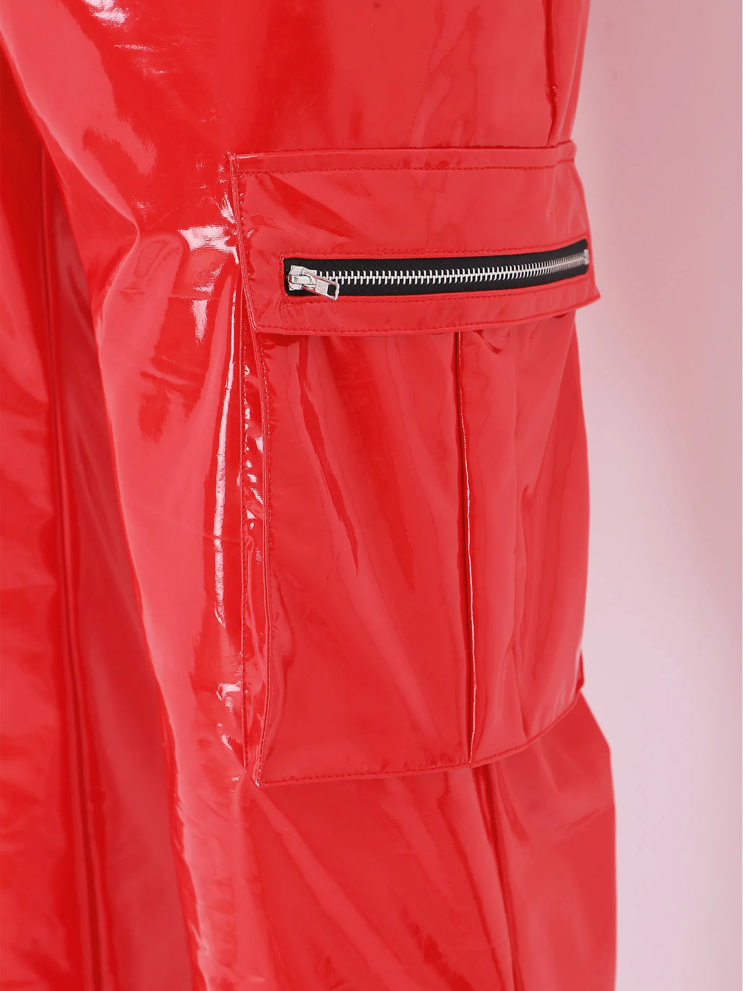Men Glossy PU Leather Cargo Pants Trousers Jazz Dance Stage Performance Rave Y2k Streetwear Multi-pocket Straight-leg Punk Pants view 6