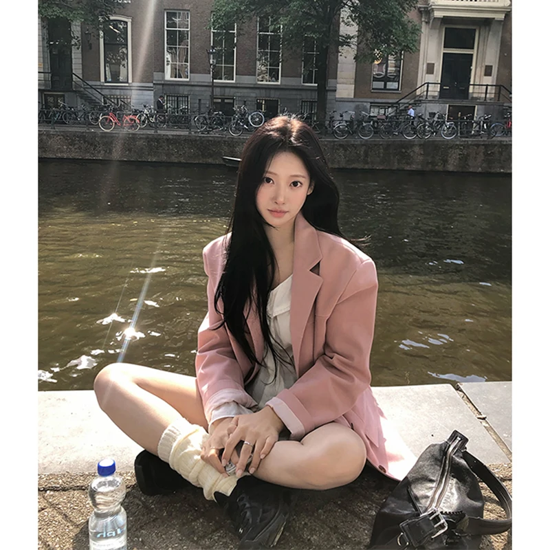 MEXZT Elegant Pink Blazer Women Fashion Long Sleeve Suit Business Jacket Office Ladies Korean Commute Coat Autumn Outerwears New