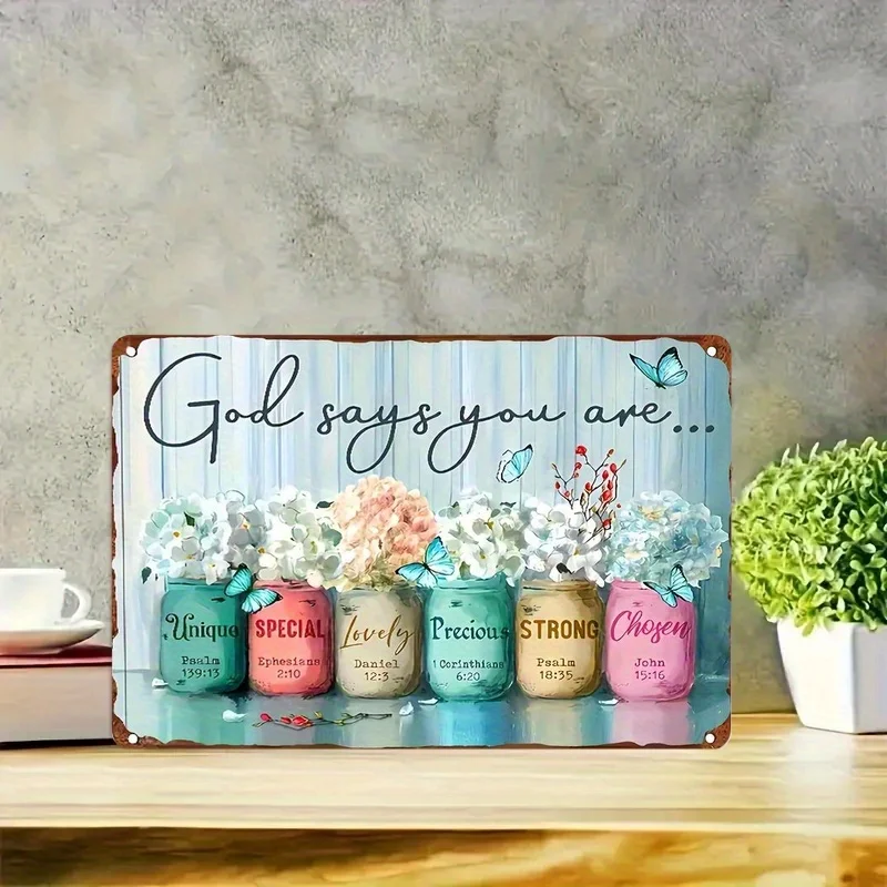 2D Flat - Rustic Wall Art Measuring 12 by 8 Inches, Featuring Inspirational Bible Verses And a Vintage Mason Jar Design