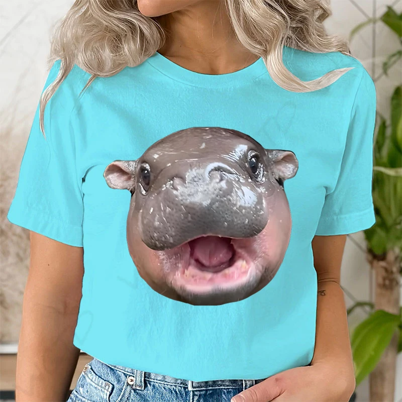 Round Neck Girls Clothing in My Moo Deng Era Moo Deng Lover T-Shirt Funny Cute Animal Shirt Gift for Hippo Lover Woman T-shirts