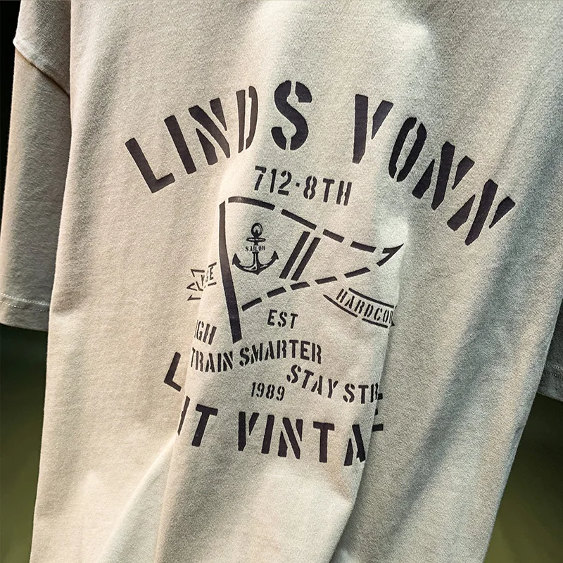 تي شيرت ريترو فضفاض للرجال ثقيل الوزن مغسول بأكمام قصيرة صيفي جديد أمريكي غير رسمي مطبوع #3