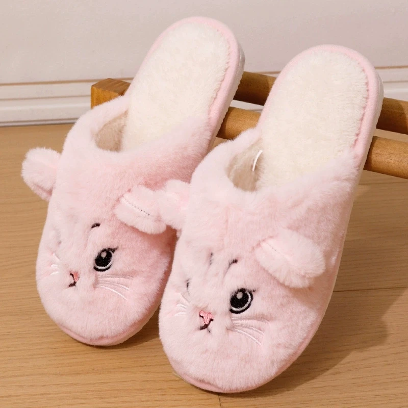 Cartoon Katze Hause Hausschuhe für Frauen Indoor Weichen Boden Flache Ferse Baumwolle Hausschuhe Frau Licht Anti Slip Warme Winter Schuhe Mujer – Detail 10