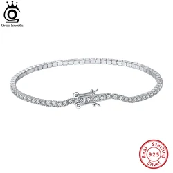 ORSA JEWELS Authentic 925 Sterling Silver Tennis Bracelets Pave Clear Cubic Zirconia 14K Bangle Girls Party Jewelry Chain SB61