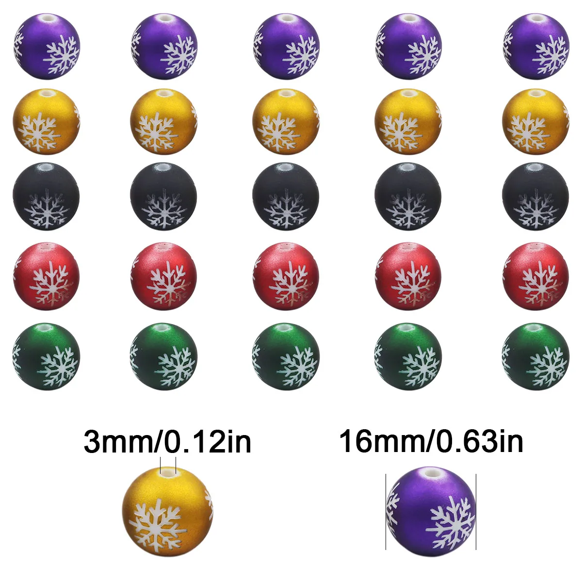 16mm Acrylic Frosted Snowflake Round Beads Multi-Color Handmade DIY Jewelry Making Beads Loose Beads for Necklaces Accessories