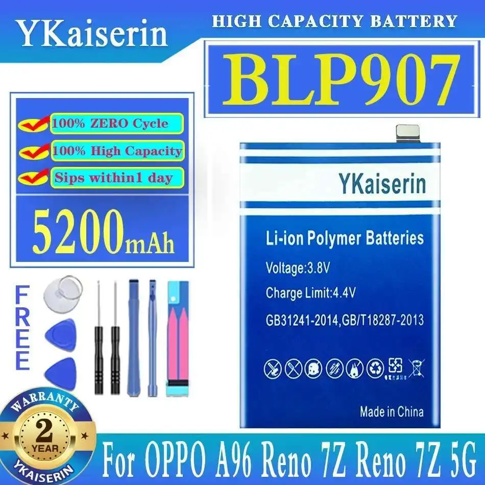 

Аккумулятор BLP907 5200 мАч для Oppo A96 Reno 7Z Reno 7Z 5G Reno 7 4G Reno 8 4G Reno 8Z 5G Reno 8 Lite 5G для 1+ Nord N20 5G