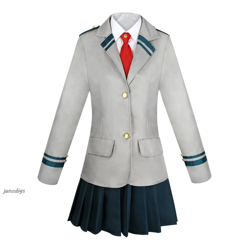 My Hero Academia Anime Uraraka Ochako Cosplay Costume School Uniform Set Wig Suit Halloween Role Play