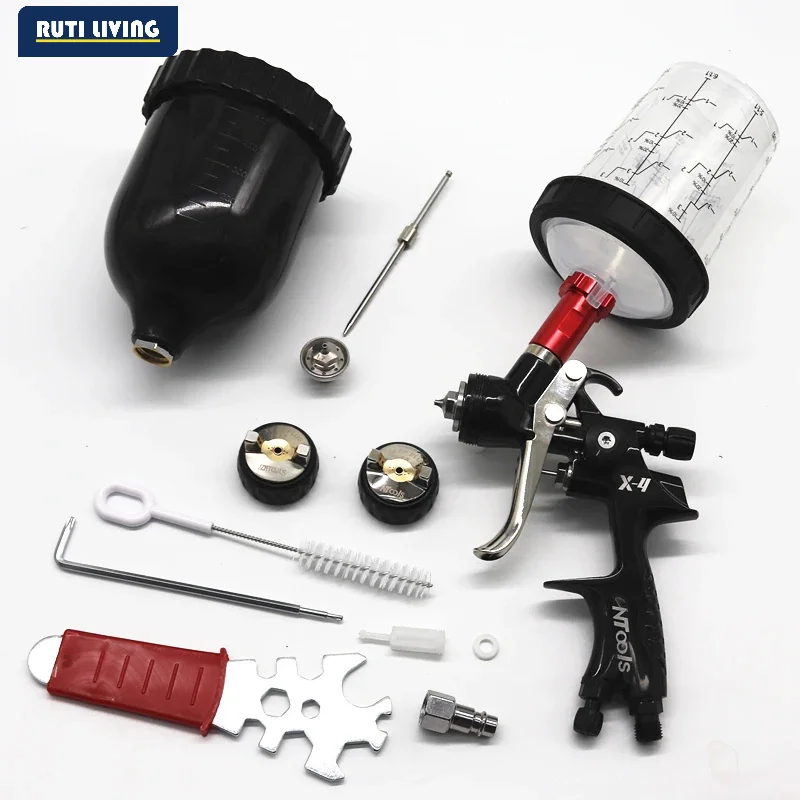 Gravity Feed 1.3 and 1.7MM Nozzle With 600CC Paint Mixing Cup No Clean Tank 1000B HVLP Air Spray Gun Airbrush