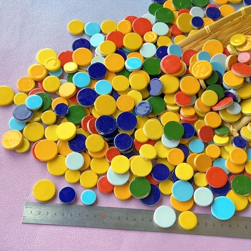 100/200g Round Mosaic Materials, Colorful Round Mosaic Pieces in Various Sizes and Colors Shipped Randomly, Dopamine Color Series Suitable for Handmade DIY Pendants, Earrings, Vases, Coasters, Photo Frame Decoration Ma