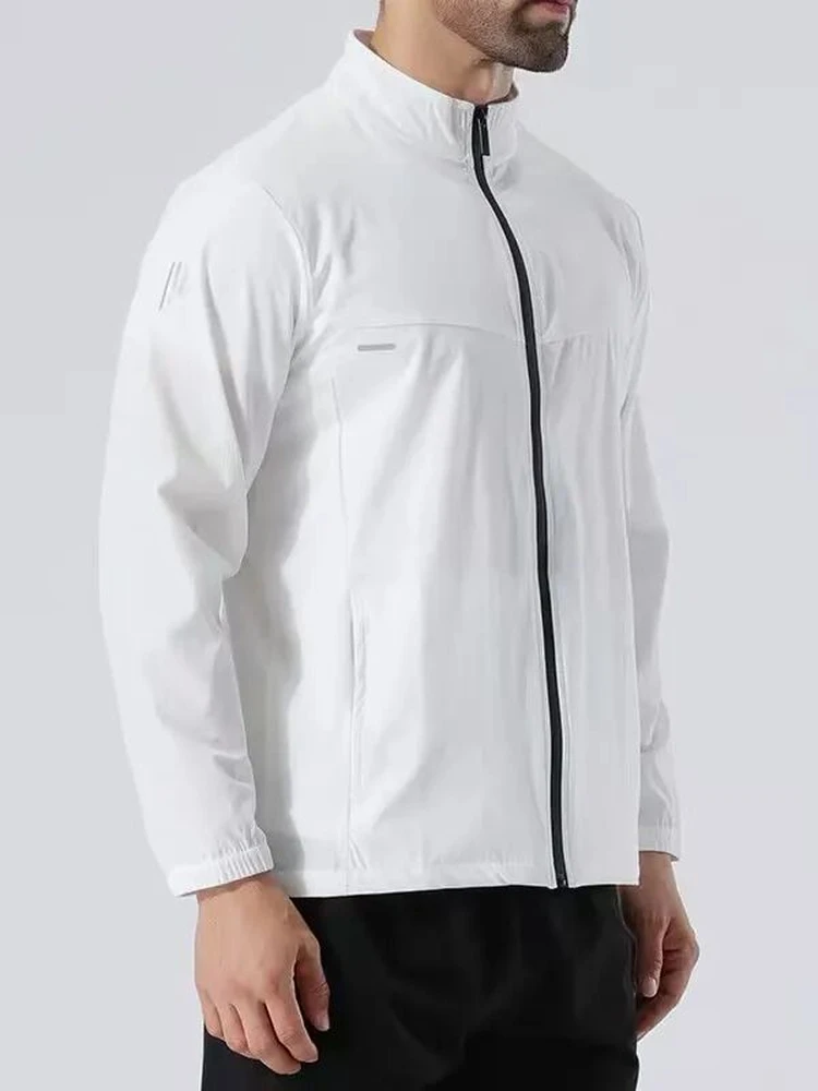 Outdoor Fitness Men's Jacket Reflective Quick Dry Stand Collar Protective Coat Nylon Spandex Running Training Outerwear