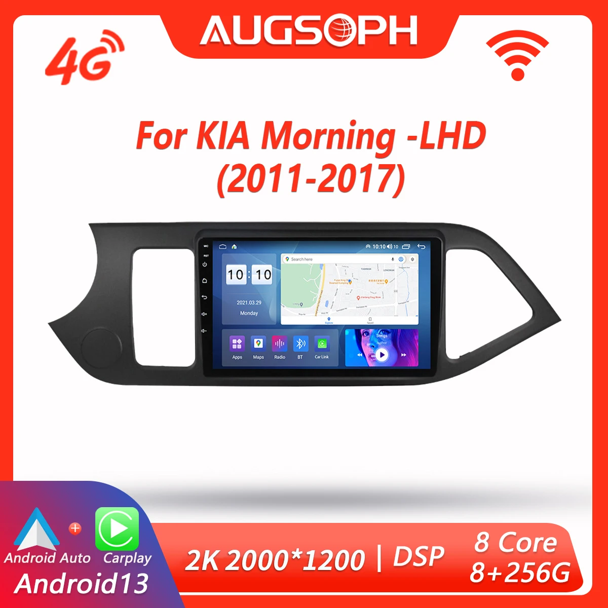 

Android 13 Car Radio for KIA Morning 2011-2017, 9inch 2K Multimedia Player with 4G Car Carplay DSP & 2Din GPS Navigation