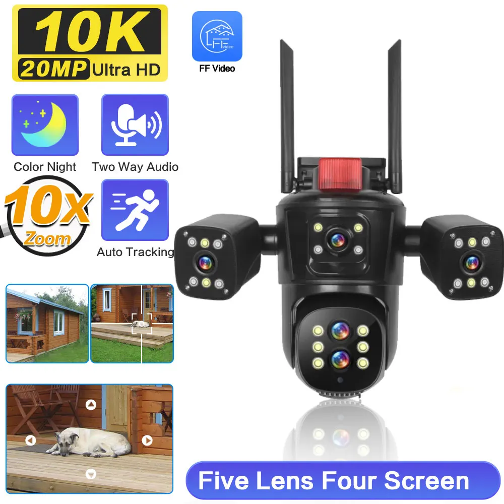 

10X Zoom Wifi PTZ Security Camera 4K Auto Tracking Outdoor Four Screens Panoramic View Wireless CCTV Surveillance Cameras 20MP