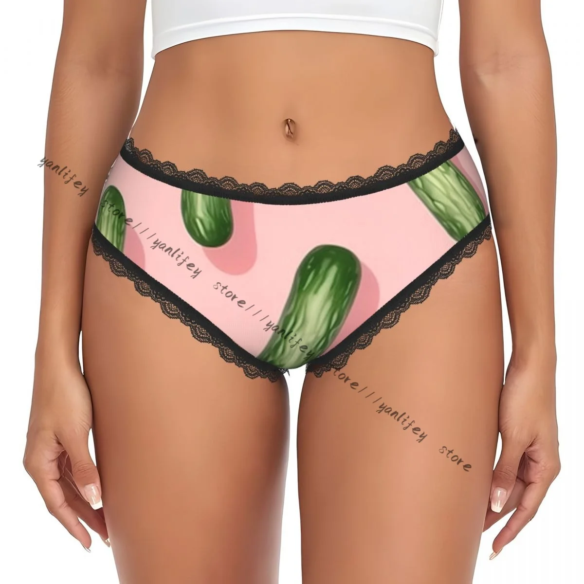 Ladies Elegant Lace Low Waist Panties Cucumbers Background Sexy Briefs Underwear