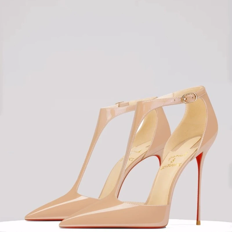 

2025 New Summer Style Exquisite Fine Heels Naked Lacquered Leather High Heels for Women with Pointed Ends and Dress