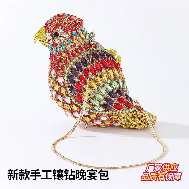 parrot heavy industry colored diamond dinner bag niche light luxury high-end chain bag banquet party women messenger bag