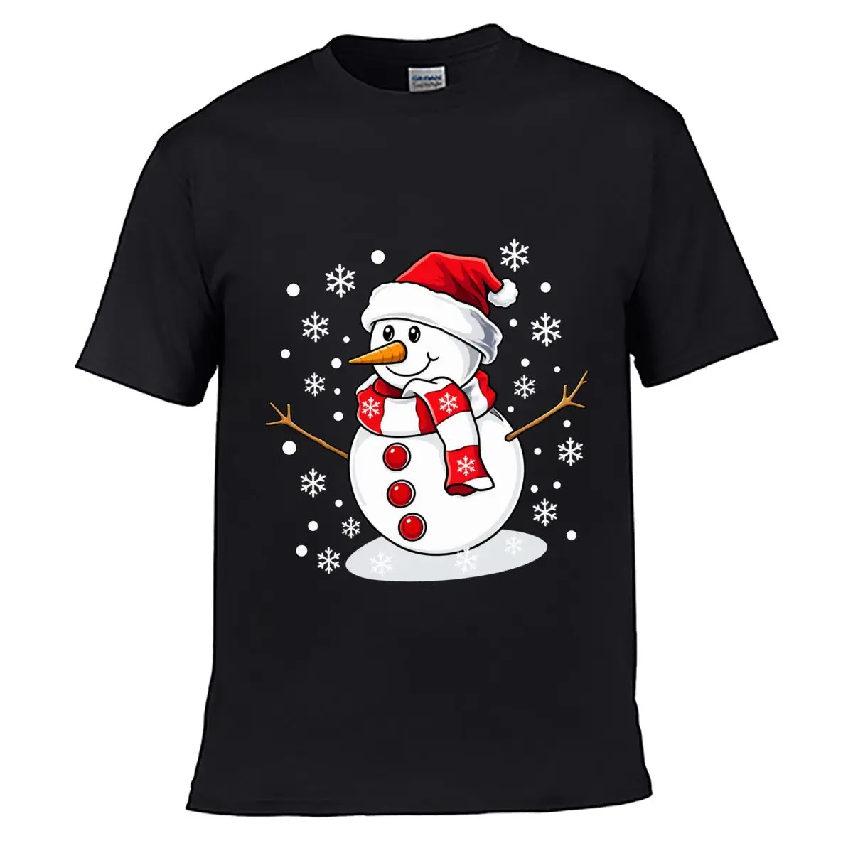 Christmas Snowman Red Scarf Carrot Nose Snowflakes Illustration short-sleeved T-shirt