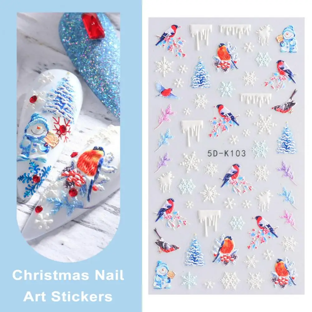 Embossed Christmas Nail Art Festive Santa Snowflake Elk Nail Art Stickers Beautiful Manicure Decals for Christmas for Christmas