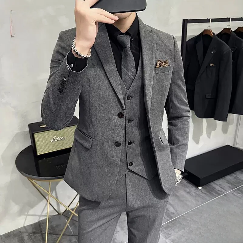 

Мужской свадебный костюм-тройка Slim Fit: модный комплект для жениха из полиэстера, весна-осень