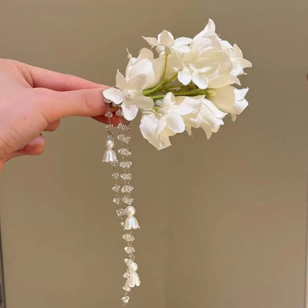 

Заколка для волос Super Fairy White Bell Orchid, женская заколка-уточка, высококачественный аксессуар для волос с имитацией цветка и кисточкой