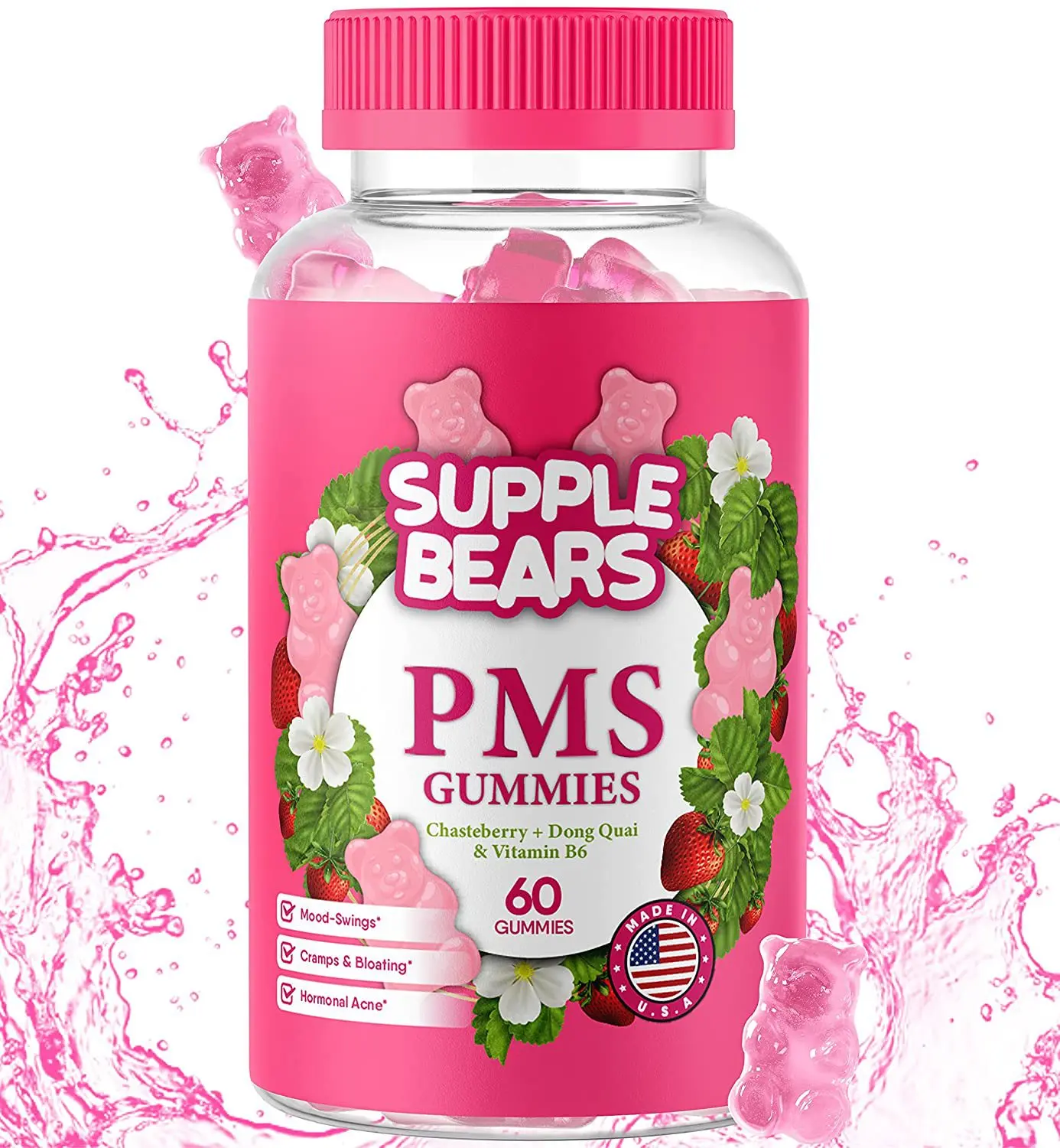 60 pills Feminine Mood Relief Gummies Strawberry Flavor Menstrual Mood Relief Sleep Gummies Vitamin Gummies