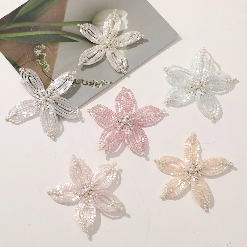 Shoe Charms 1 Piece Pearl Seed Bead Flower Handmade Woven Light Pastel Korean Girly for Clogs DIY Lightweight Sparkly Premium