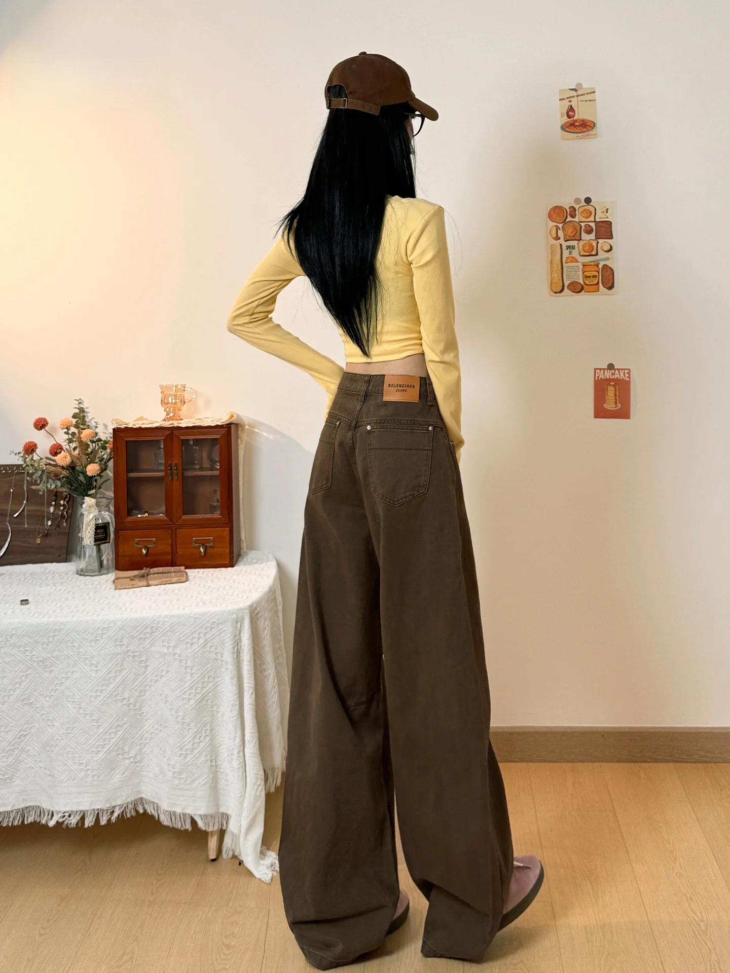 

Женские джинсы в американском ретро-стиле цвета кофе, свободные брюки-кюлоты, летние утягивающие брюки, повседневные джинсы с естественной талией