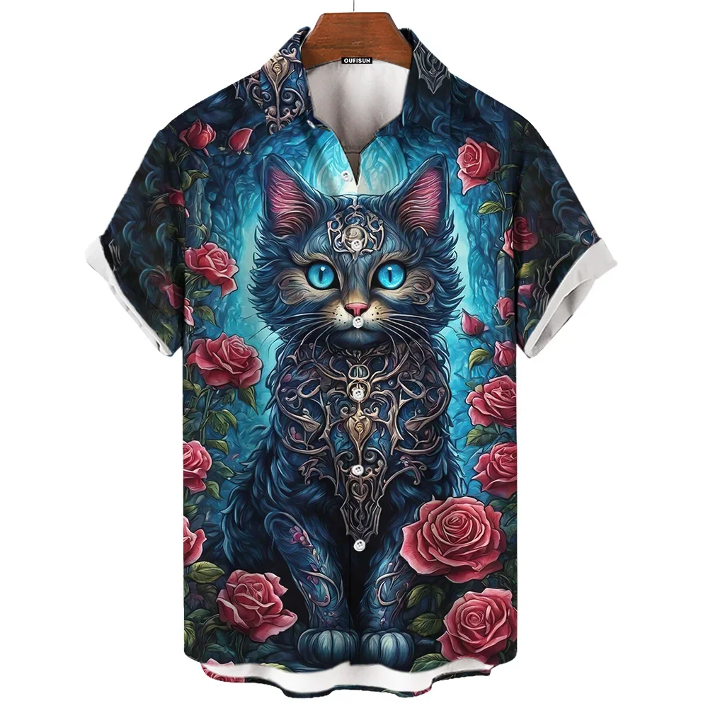 Day Of The Dead Shirt Skull Men's Shirts Skull Face 3d Print Short Sleeve Retro Loose Oversized Man Clothing Festival Clothing