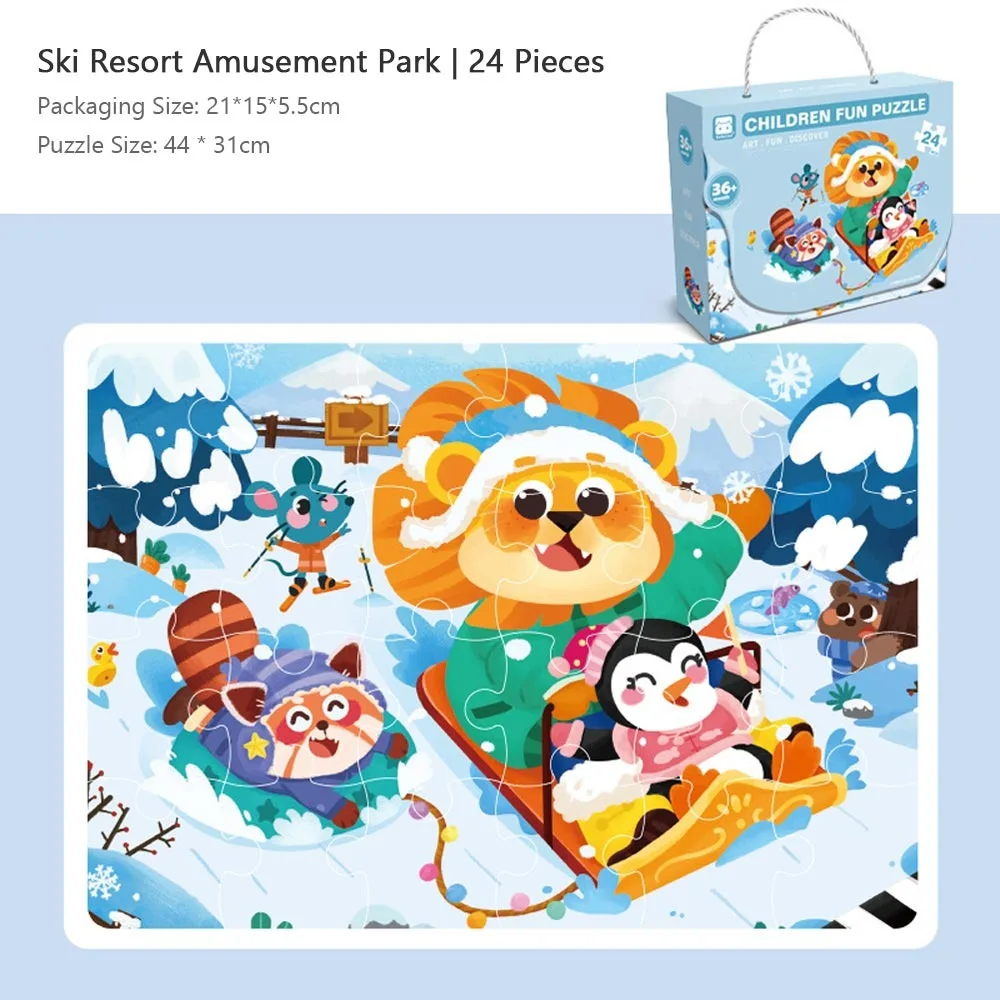 

Cartoon Large Puzzle Gift Box 24/48/60pcs Beginner Advanced Educational Toys Forest Animal Vehicle Multicolor