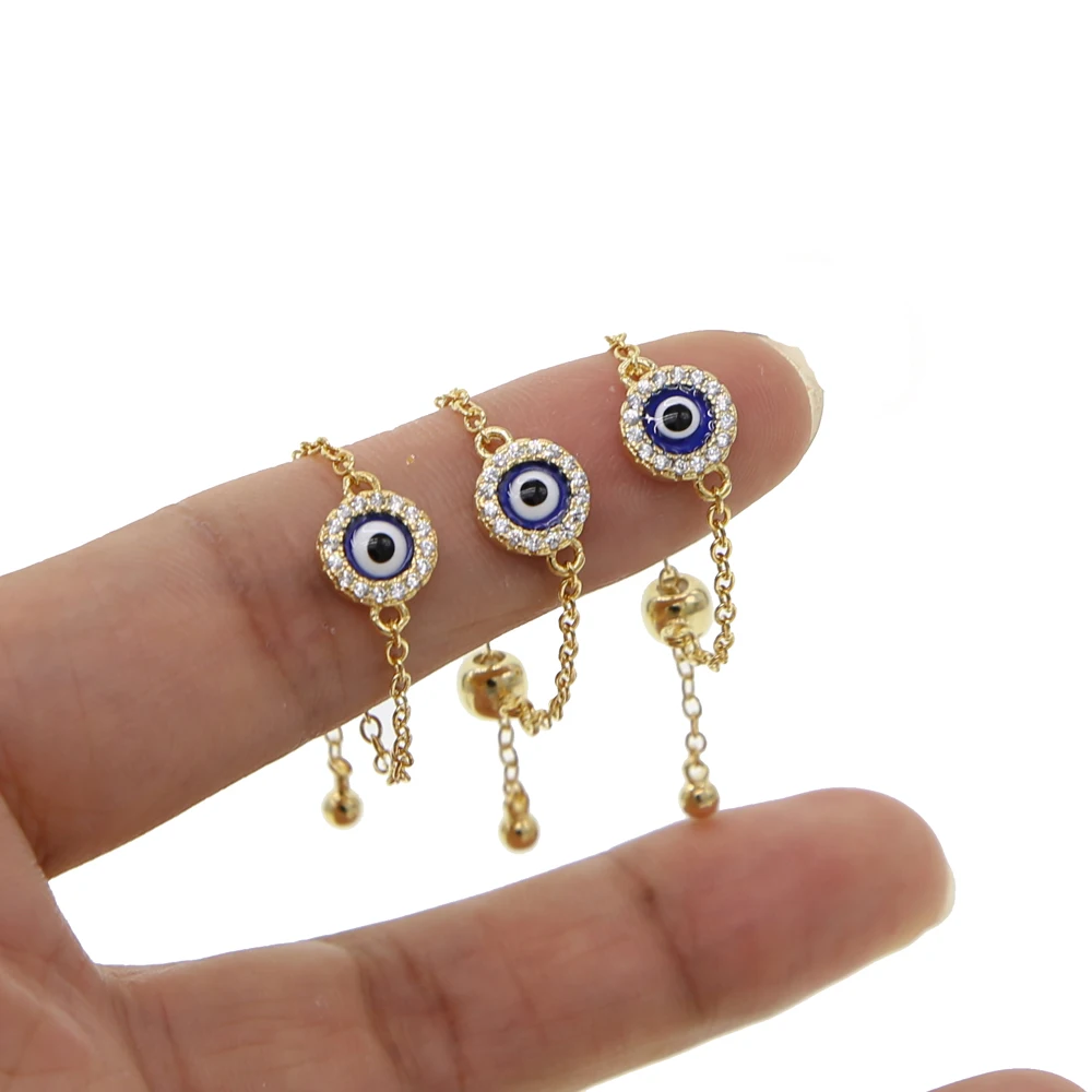 Round disco bluel enamel turkish evil eye charm chain ring cheap wholesale fashion finger rings