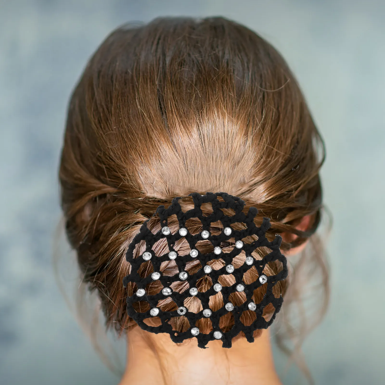 4Pcs Black Stylish Bun Hair Net for Ballet Dance Rhinestone Acrylic Hairnets Bun Covers Snood Elegant Headwear