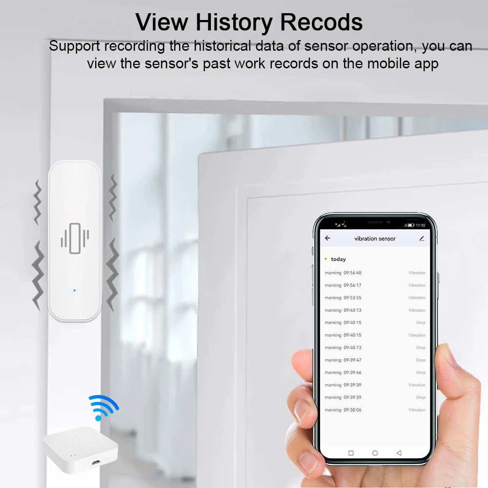 Tuya Zigbee/WiFi Vibration Sensor Smart Detection Notification Realtime Motion Shock Alarm Self Denfense Protect History Records