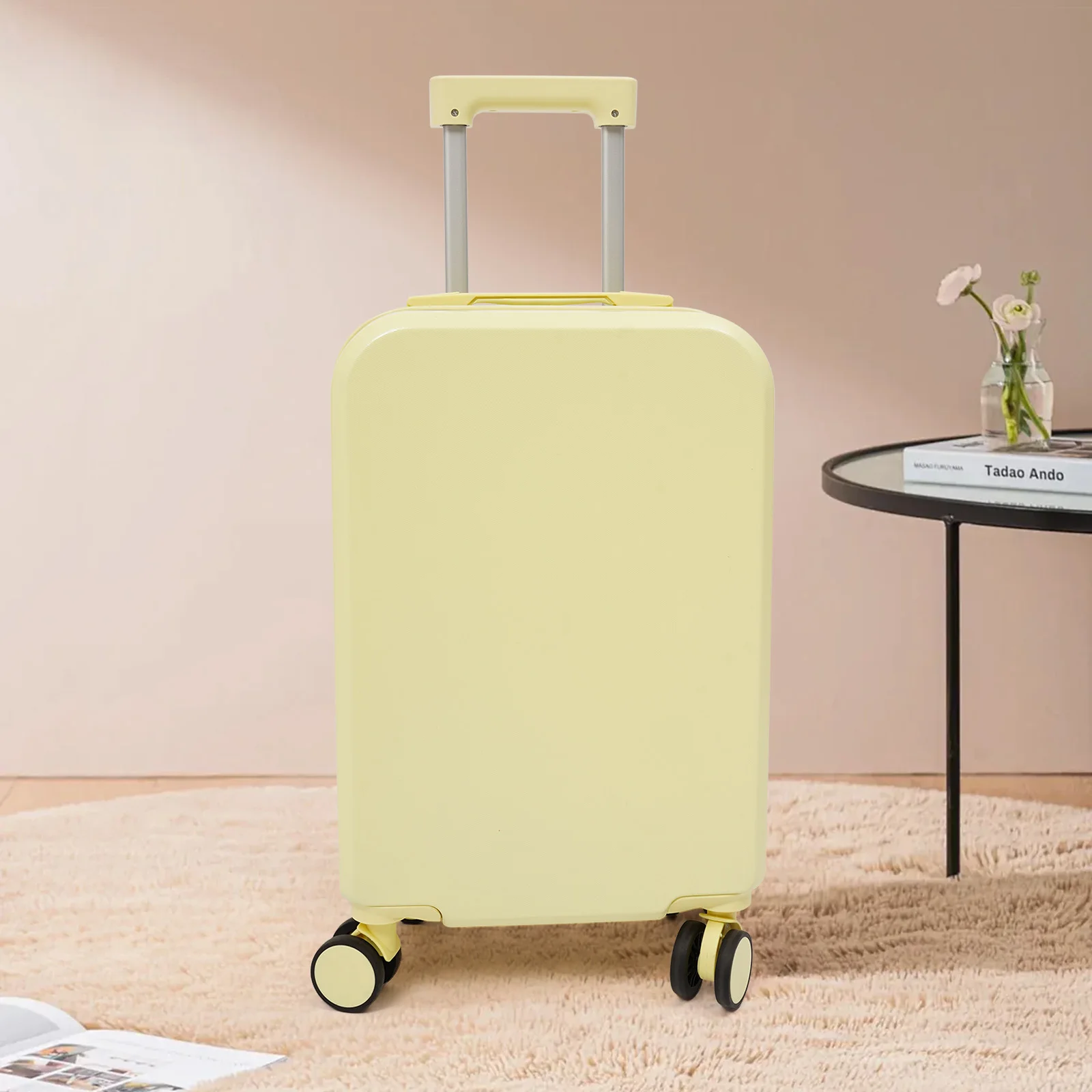 IATA Certified 20 Inch Light Yellow Cabin Carry On Luggage Portable Rolling Suitcase Equipped With Practical Cup Holder Adjustable Multi-level Telescopic Pull Handle Lightweight Hand Travel Case For Airplane Short Vacation Business Trip view 3