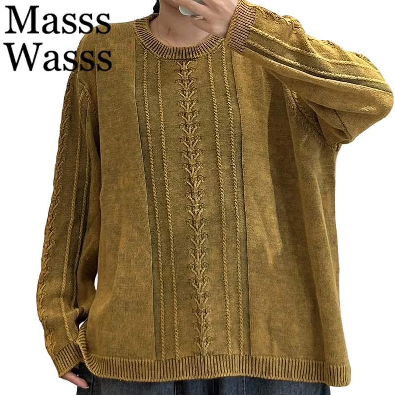 Masss Wasss 2026 Winter Fashion Loose Cotton Jumpers Womens Vintage Leisure O Neck Sweaters Korean Ladies Classic Solid Pullover
