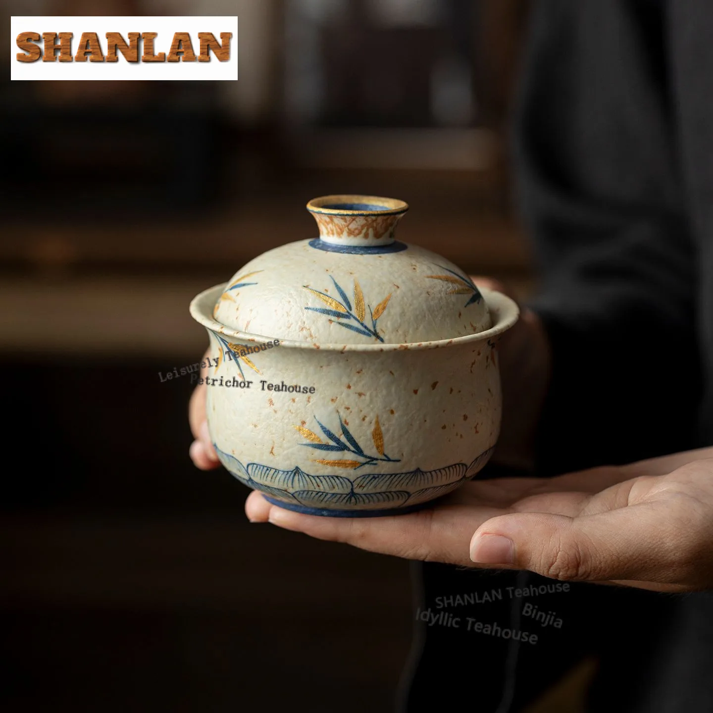 

160ml Hand-painted Bamboo Shadow Cloth Bag Gaiwan Creative Tea Tureen Tea Bowl With Lid Kit Tea Brewing Cover Bowl For Tea Craft