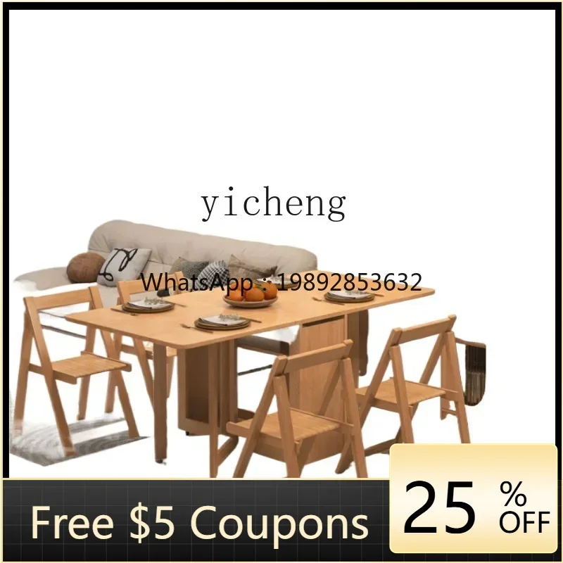 

XL log wind all solid wood folding dining table integrated dining side cabinet retractable household