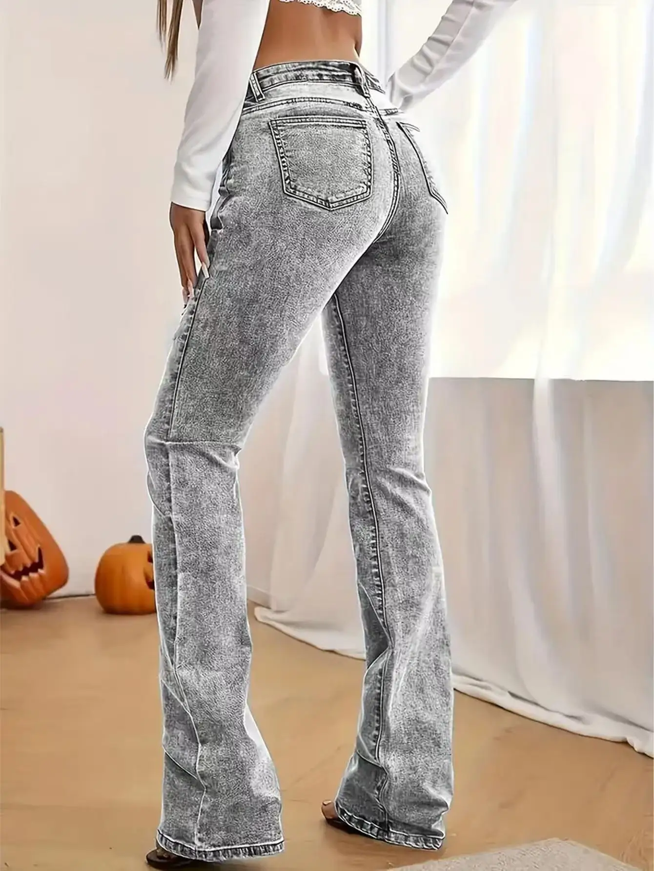 Damenjeans, Stretch-Schlaghose, Bootcut, Bell Bottom, Schlankmachende Hochbund-Hose, Vielseitiges Streetwear-Essential