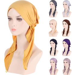 Turbante Hijab Interno para Mulheres Muçulmanas Hijab Interno, Boné Pré-Amarrado, Lenço de Cauda Longa, Gorros Envoltório, Lenço de Cabeça Stretch, Chapéu Ninja, Novo