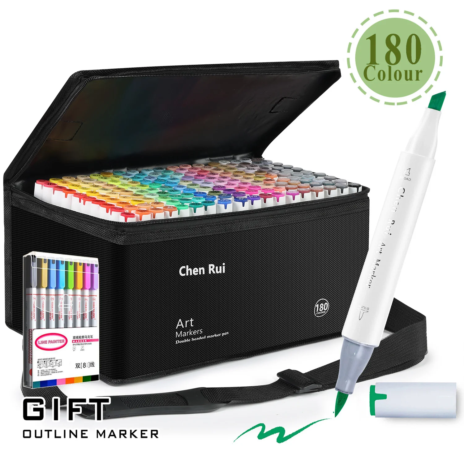48/60/80/120 kleuren Dual Tip Brush & Beitel Permanente Art Marker Pennen met Basis & Omtrek Markers Tekenbenodigdheden Kit-Hervulbaar