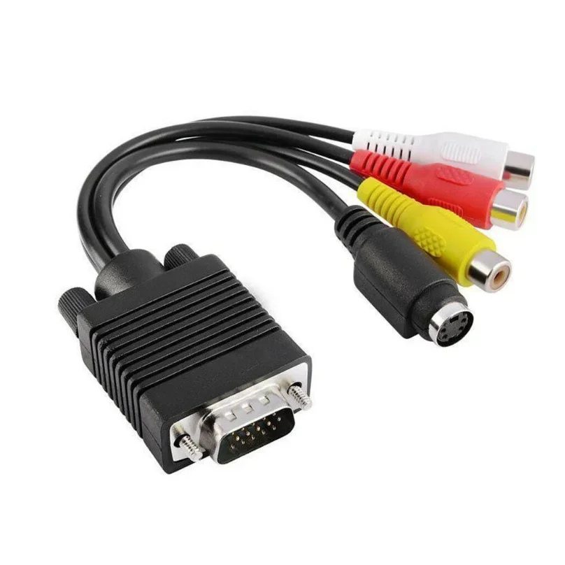 VGA 15-pinowy męski na 3RCA TV S-Video AV Konwerter wyjścia Adapter Kabel M/F Złącze do komputera PC Laptop 20 cm