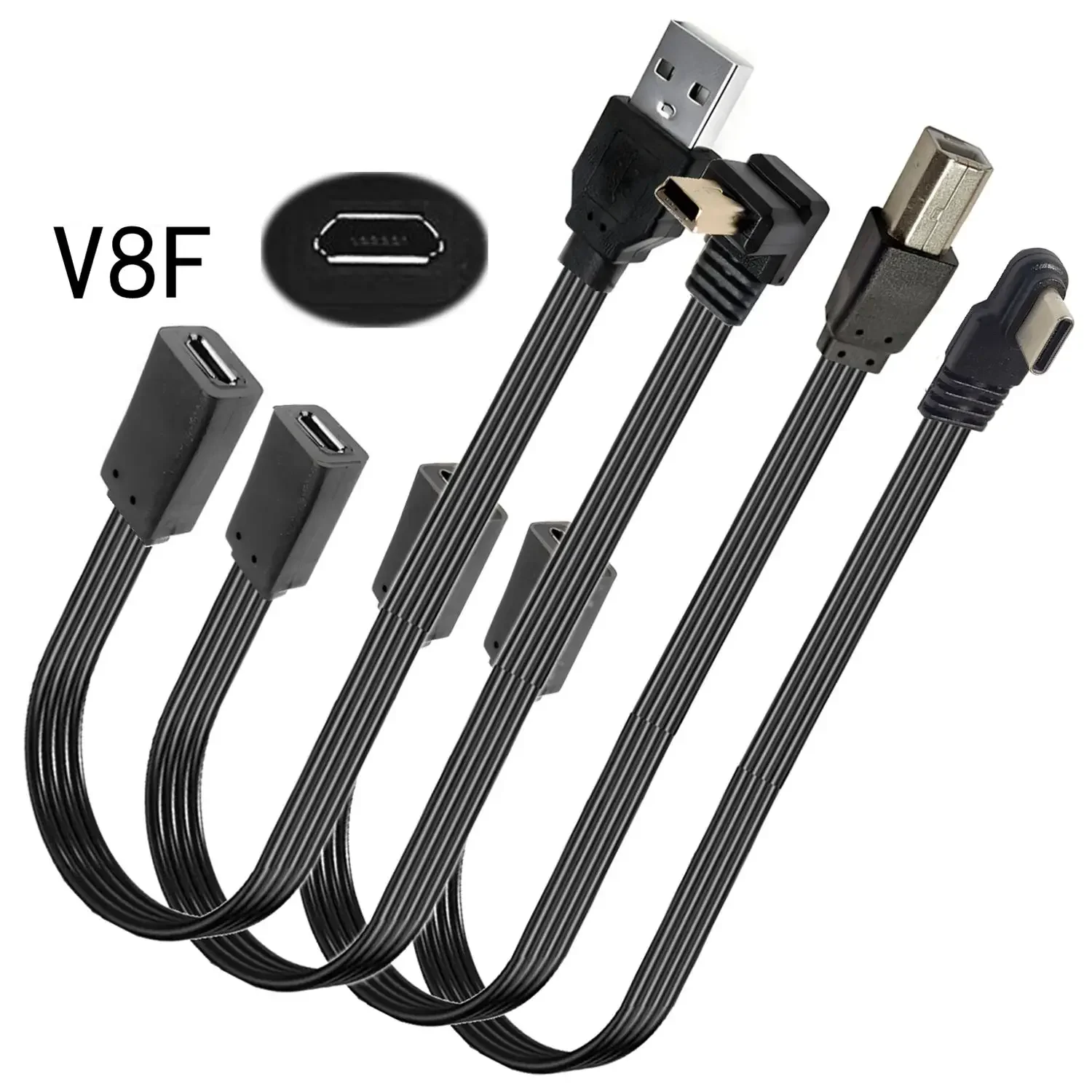 0.2M 0.1M  26#AWG 90 degree flat C-type female head to Micro-B micro C-type male head USB data charger converter cable adapter