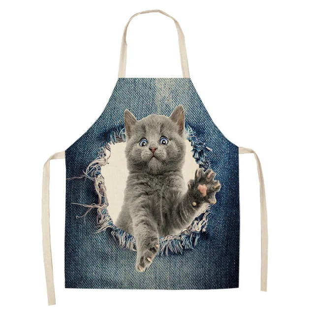 1Pcs Bulldog Dachshund Kitchen Aprons Unisex Dinner Party Cooking Waist Bib Cotton Linen Pinafore Cleaning Tools 55x68cm