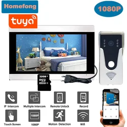 Homefong-Tuya Smart Home Intercomunicador, Wi-Fi, telefone de porta sem fio, tela de toque de 7 