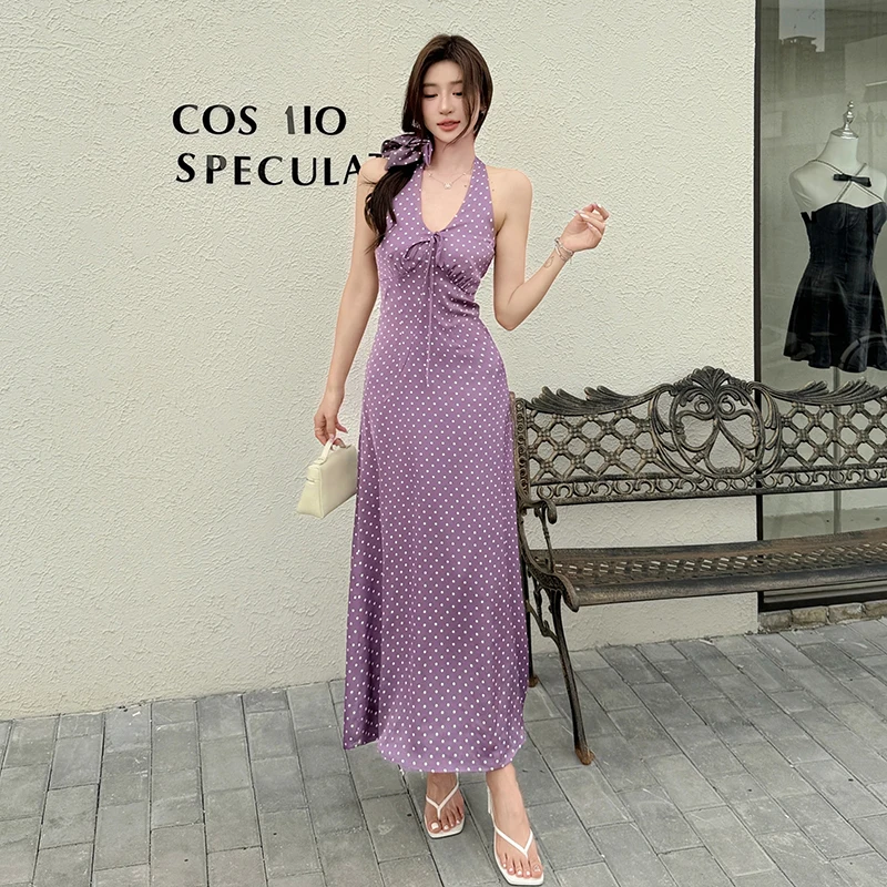 

Women's Elegant Satin Halter Print Slim Long Dress Party Club 2025 Summer