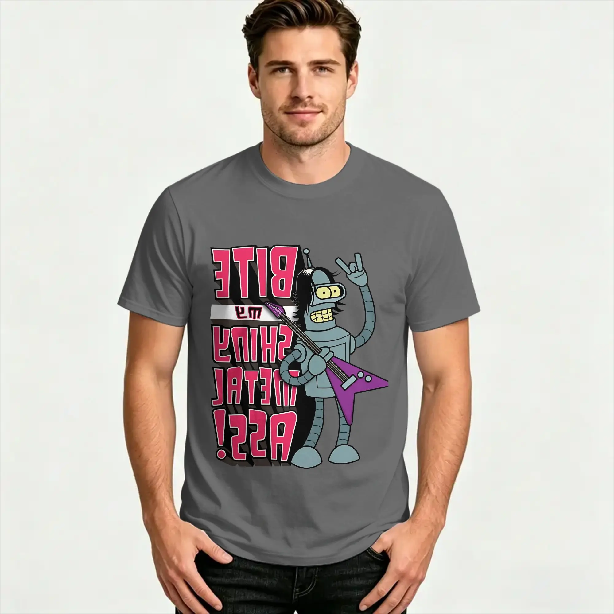 Streetwear Bite My Shiny Metal Ass Futuramas T-Shirt Men Cotton Short Sleeve  Crewneck Summer TopsTops