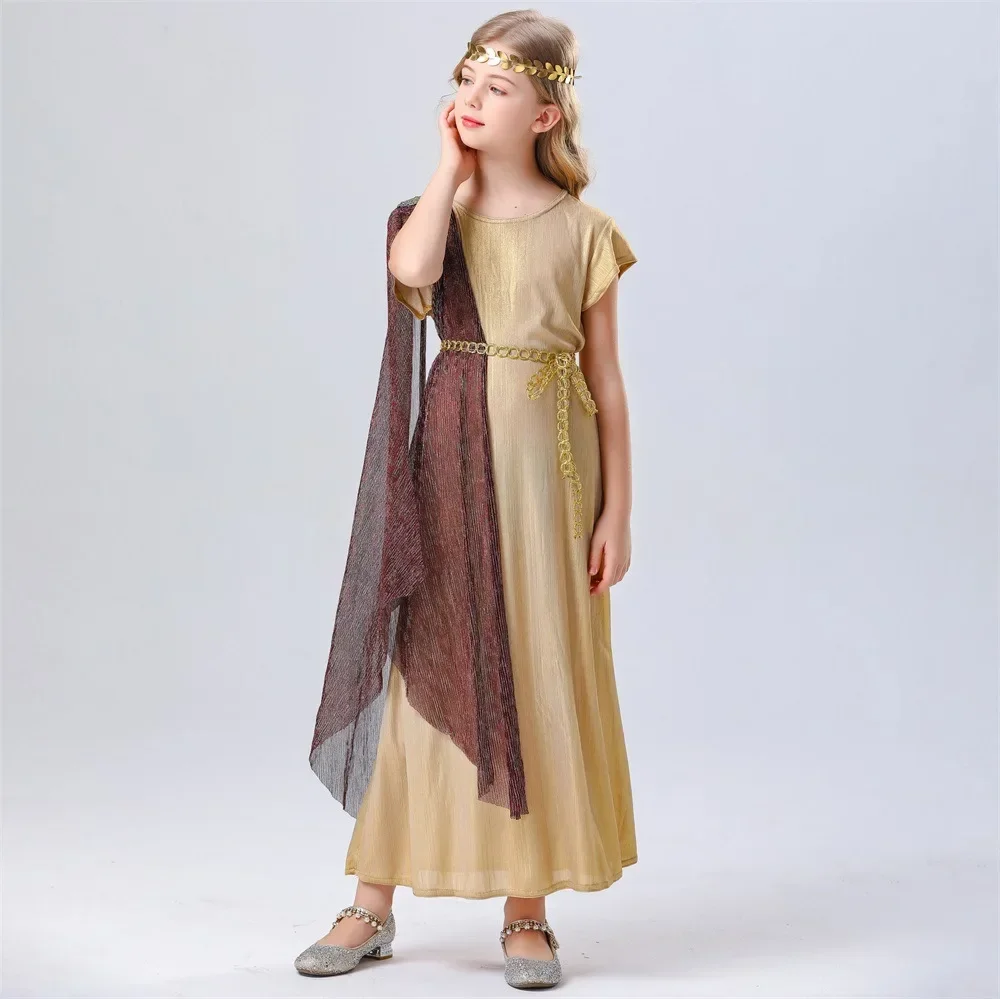 Traje grego romano Athena para meninas, rainha egípcia Cosplay, vestido de festa infantil Halloween Carnival, fantasia de vestir