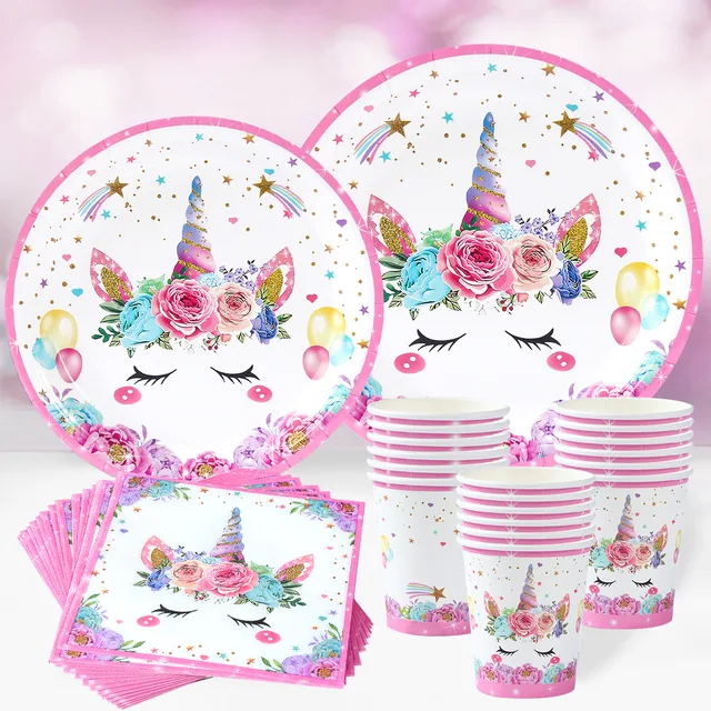 Jednorożec Dekoracja imprezowa Jednorazowa zastawa stołowa Jednorożec Dekoracje urodzinowe Dzieci Baby Shower Dziewczynka Urodziny Party Supplies